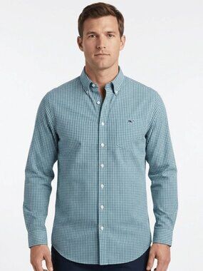 Vineyard Vines Slim Fit Whale Shirt Men’s M Green Navy Gingham Check Button Down